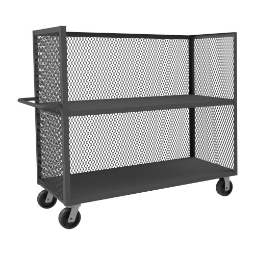 Durham Mfg 14 Gauge, 3 Sided Mesh Truck, 2 Fixed Shelves, 30-3/8"W x 54-1/2"D x 56-7/16"H, Gray, DM-3ST-EX3048-1AS-95 (1/Ea)