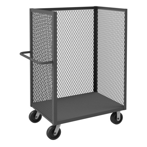 Durham Mfg 14 Gauge, 3 Sided Mesh Truck, 1 Base Shelf, 30-3/8"W x 66-1/2"D x 56-7/16"H, Gray, DM-3ST-EX3060-95 (1/Ea) Durham Mfg 14 Gauge, 3 Sided Mesh Truck, 1 Base Shelf, 30-3/8"W x 66-1/2"D x 56-7/16"H, Gray, DM-3ST-EX3060-95 (1/Ea)