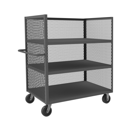 Durham Mfg 14 Gauge, 3 Sided Mesh Truck, 4 Fixed Shelves, 36-3/8"W x 54-1/2"D x 56-7/16"H, Gray, DM-3ST-EX3648-3-95 (1/Ea)