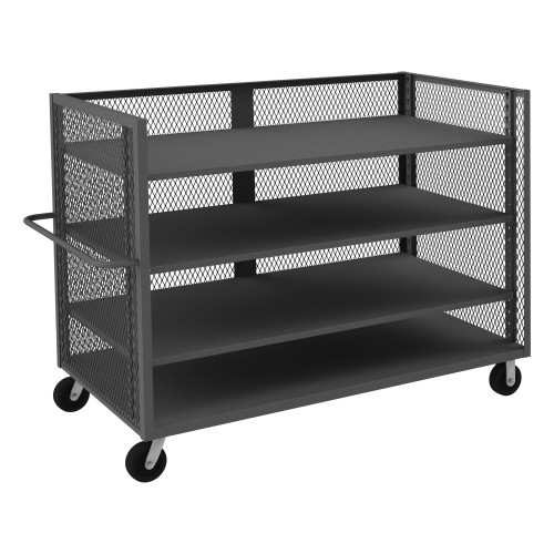 Durham Mfg 14 Gauge, 3 Sided Mesh Truck, 3 Adjustable Shelves, 36-3/8"W x 78-1/2"D x 56-7/16"H, Gray, DM-3ST-EX3672-3AS-95 (1/Ea)
