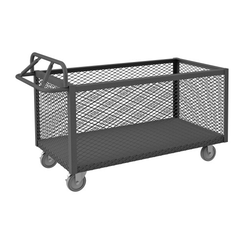 Durham Mfg 14 Gauge, 4 Sided Mesh Truck, Erognomic Handle, 1 Fixed Shelf, 24-1/2"W x 54-1/2"D x 33-3/16"H, Gray, DM-4STE-EX-2448-5PU-95 (1/Ea)