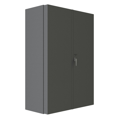 Durham Mfg Heavy-Duty Steel Cabinet, 14 Gauge, 72 Red Bins, 6 Door Trays, 4 Adjustable Shelves, 2 Doors, 48"W x 24"D x 72"H, Gray, DM-DC48-724S6DS-1795 (1/Ea)