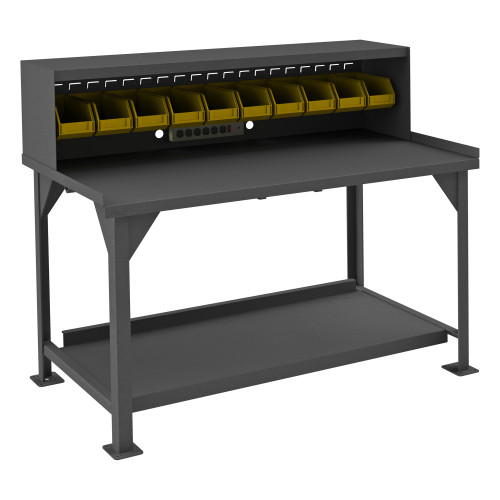 Durham Mfg Heavy-Duty Steel Workbench, Electrical Strip, Riser, Louvered Panel, 10 Bins, Lower Shelf, 60"W x 30"D x 50-1/16"H, Gray, DM-DWB-3060-BE-RSR-95 (1/Ea) Durham Mfg Heavy-Duty Steel Workbench, Electrical Strip, Riser, Louvered Panel, 10 Bins, Lower Shelf, 60"W x 30"D x 50-1/16"H, Gray, DM-DWB-3060-BE-RSR-95 (1/Ea)
