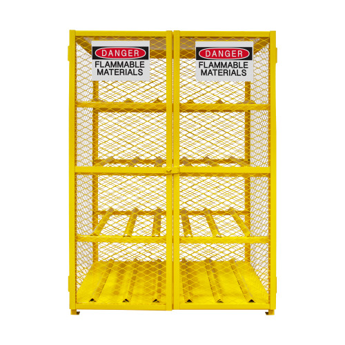 Durham Mfg Heavy-Duty Steel Horizontal Gas Cylinder Cabinet, Capacity of 12, Manual Close, 50-1/4"W x 41-15/16"D x 71-7/8"H, Yellow, DM-EGCC12-50 (1/Ea)