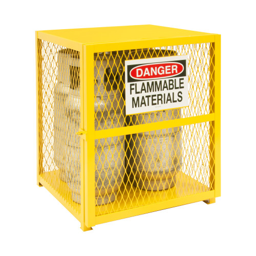 Durham Mfg Heavy-Duty Steel Vertical Gas Cylinder Cabinet, Capacity of 4, Self Close, 31-7/8"W x 30-7/16"D x 35"H, Yellow, DM-EGCVC4-SC-50 (1/Ea)