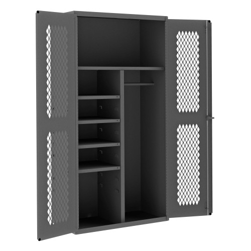 Durham Mfg Heavy-Duty Steel Ventilated Janitorial Cabinet, 14 Gauge, 4 Adjustable Shelves, 2 Doors, 36-1/8"W x 18"D x 72"H, Gray, DM-EMDCJC-361872-4S-95 (1/Ea)