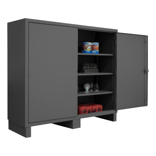 Durham Mfg Heavy-Duty Steel Cabinet, 12 Gauge, 3 Adjustable Shelves, 2 Doors, 72"W x 24"D x 66"H, Gray, DM-HDC-247266-3S95 (1/Ea)