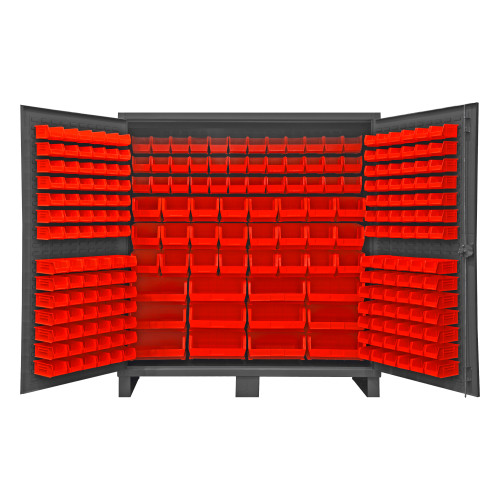 Durham Mfg Heavy-Duty Steel Cabinet, 12 Gauge, 240 Red Bins, 2 Doors, 72"W x 24"D x 78"H, Gray, DM-HDC72-240-1795 (1/Ea)