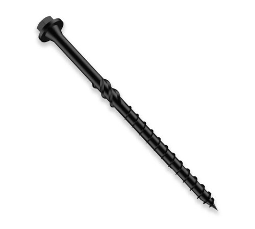 1/4"-7-1/2 x 6" Carbon Steel Hex Washer Head Timberjack Screw T17 Point, U Thread & Saw Teeth Black Epoxy Coat (150/Pkg.)