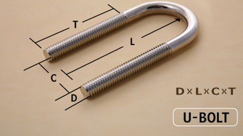 U-Bolts, 316 Stainless Steel, #137, 3/8"-16 (D) x 3-1/4" (L) x 15/16" (C) x 2-3/8" (T)