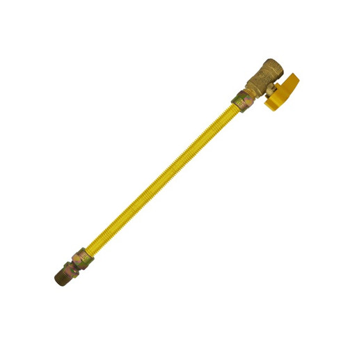 Gas Connectors - Yellow Coated With Shut Off Valve - (1/2" OD  x 3/8" ID) - 1/2" Male x 1/2" Female x 18" 112933 (25/Pkg)