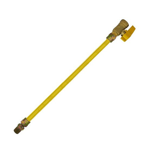 Gas Connectors - Yellow Coated With Shut Off Valve - (1/2" OD  x 3/8" ID) - 1/2" Male x 1/2" Female x 24"  111635 (25/Pkg) Gas Connectors - Yellow Coated With Shut Off Valve - (1/2" OD  x 3/8" ID) - 1/2" Male x 1/2" Female x 24"  111635 (25/Pkg)