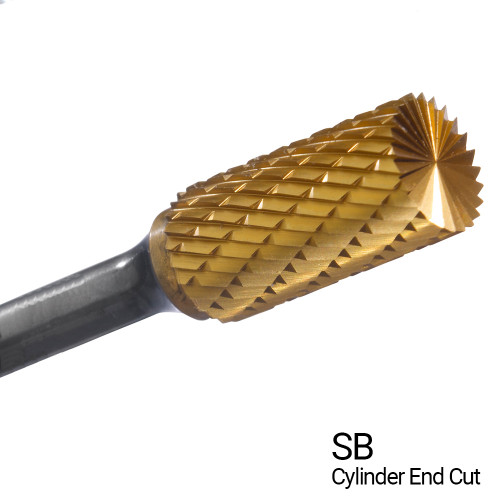 3/8" X 1" Cylinder End Cut Double Cut TiN Coated Carbide Burs SB3L (Qty. 1)