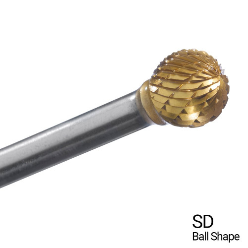 5/16" X 1/4" Ball Shape Double Cut TiN Coated Carbide Burs SD2 (Qty. 1)