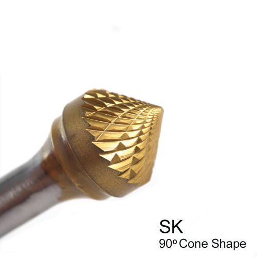 3/4" X 1/2" 90 Degree Cone Double Cut TiN Coated Carbide Burs SK7 (Qty. 1)