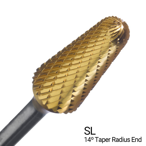 3/8" x 1 1/16" 14 Degree Taper Radius End Double Cut TiN Coated Carbide Burs SL3 (Qty. 1)