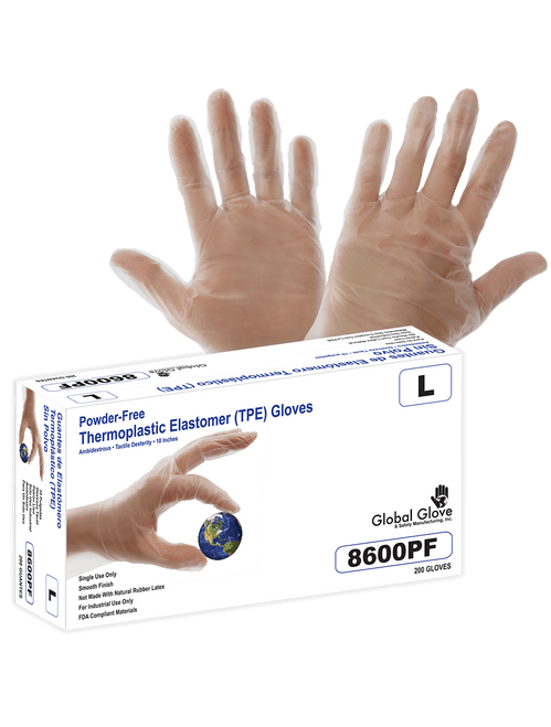 Keto-Handler Plus Thermoplastic Elastomer (TPE), Powder-Free, Industrial-Grade, Clear, 2-Mil, Lightweight, Smooth Finish, 10" Disposable Glove Size 11(2XL) 200/Box, 10 Boxes, #8600PF-2XL