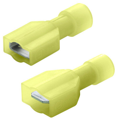 Yellow Nylon Fully Insulated Female/Male Pair Disconnect Terminal Set, AGW 12-10, 1/4" 110969 (10/Pack, 6 Packs)