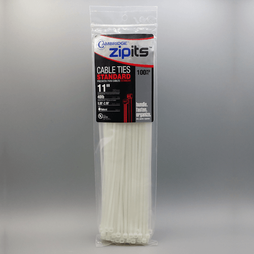 11" Cable Ties, 40 lb, Natural, Branded, (100/Bag, 12 Bags)