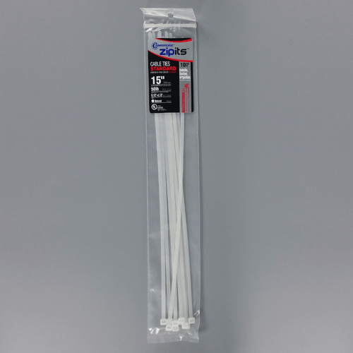 15" Cable Ties, 50 lb, Natural, Branded (10/Bag, 120 Bags)