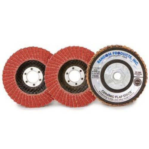 Ceramic Flap Discs, 4 1/2" X 7/8", Grit 80, Type 29, Angle, High Performance Density, Red/Orange (10/Pkg) Ceramic Flap Discs, 4 1/2" X 7/8", Grit 80, Type 29, Angle, High Performance Density, Red/Orange (10/Pkg)