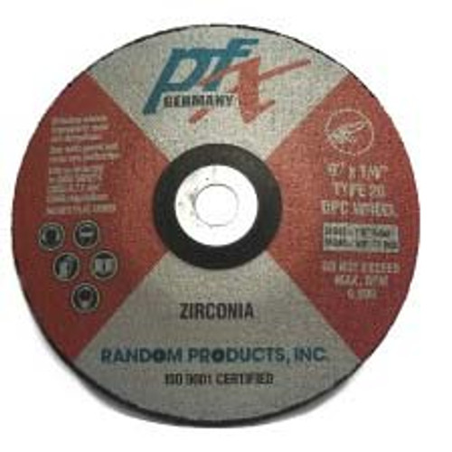 PFX High Performance Metal Grinding Wheel, 7" X 1/4" X 5/8", Type 28, Zirconia (10/Pkg)
