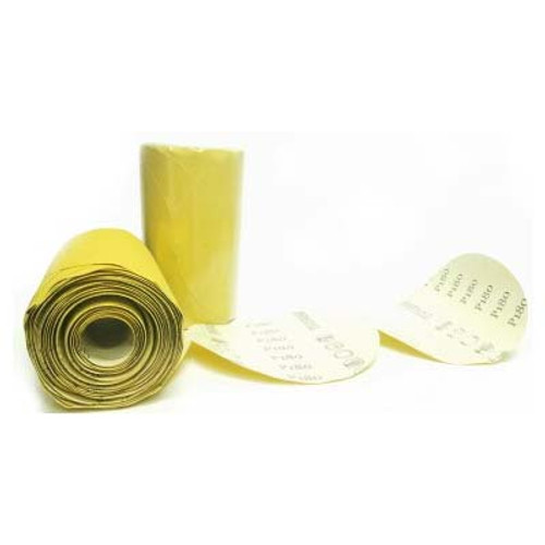 PSA Gold Paper Stick On Discs Roll, 5", Grit 220C, Aluminum Oxide, (100/Pkg.)