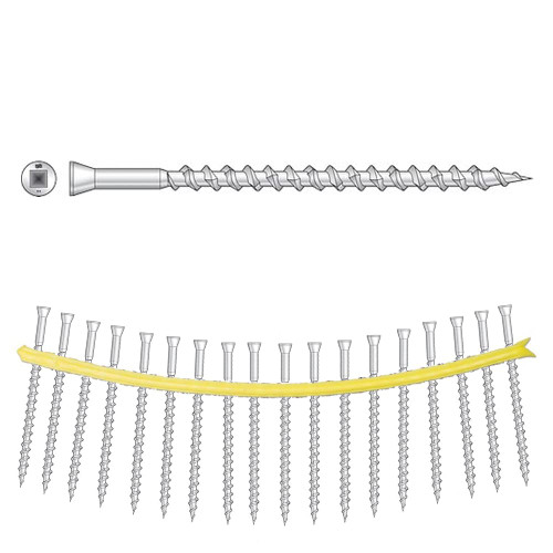 Simpson Strong-Tie #7 x 2" Trim-Head Deck Screws, Square Drive, 305 Stainless Steel, Sharp Point, Collated (2,000/Pkg) #SSDTH2S