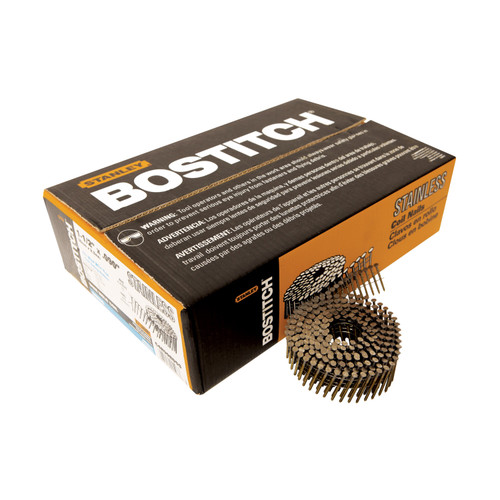Bostitch Siding Nail, 15 Degree, 1-1/2" X .090", Ring Shank, Coil, Stainless Steel #C4R90BSS (3,600/Pkg)