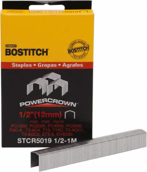 Bostitch 7/16" Heavy Duty Power Crown Staples, 1/2" Leg, 24 Gauge, (1,000 Pack/5 Packs), #STCR50191/2-1M 