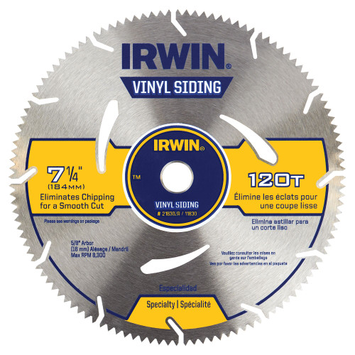 Irwin® Marathon Vinyl Siding Corded Circular Saw Blades, 7 1/4", 120T, #IR-11830 (5/Pkg)