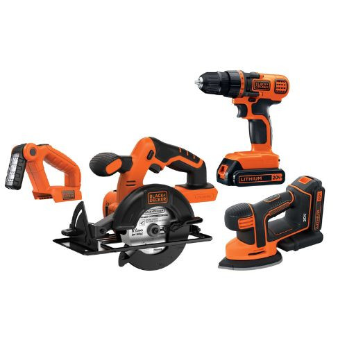 Black+Decker 20V Max Lithium Ion 4 Tool Combo Kit with Drill/Driver, Circular Saw, Mouse Detail Sander and Light #BD4KITCDCMSL (4 Piece)