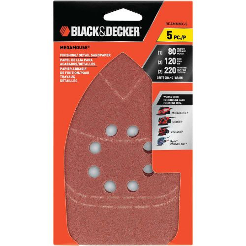 Black+Decker Mega Mouse Sandpaper Assortment, 5 Pack #BDAMMMX-5 (5 Sets)