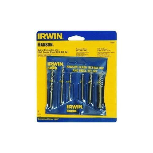Irwin® Hanson® Spiral Extractor and HSS Drill Bit, Pouched, 6 Piece Set, #IR-53700 (5/Pkg)