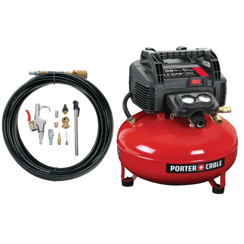 Porter Cable Oil-Free Pancake Compressor + Accessory Kit, 6 Gallon #C2002-WK (14 Piece)