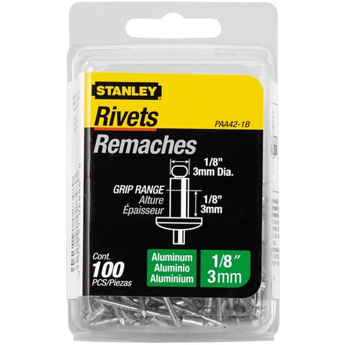 Stanley Products 1/8" x 3/8" White Aluminum Rivets, 100 Pack #PAA42W-1B (5 Packs)