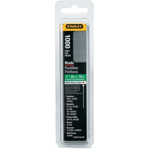 Stanley Products , 1" White Brad Nails, (1,000 Pack/10 Packs), #SWKWBN100
