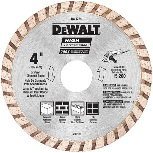 DeWalt  High Performance Diamond Cutting Disc Turbo Universal Concrete 100MM X 2.0MM X 22.23MM (1/Pkg.) DW4724