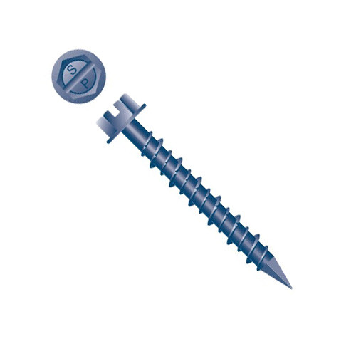 1/4" x 5", 5/16 A.F. Head Strongcon Slotted Indented Hex Washer Head Concrete Screws, Hi-Low, Notched Threads, Diamond Point, Blue Ceramic Coating (500/Bulk Pkg.)