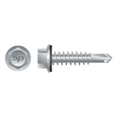 #10-16 x 1" Unslotted Indented Hex Washer Head Screw, #3 Point, Strong Shield w/Bonded NEO-EPDM Washer (3000/Bulk Pkg.)