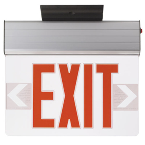 Red LED Edge Lit Exit Sign, Aluminum Canopy, 13 3/4"L x 11"H x 1 3/4"W, Red/White, 1/Each