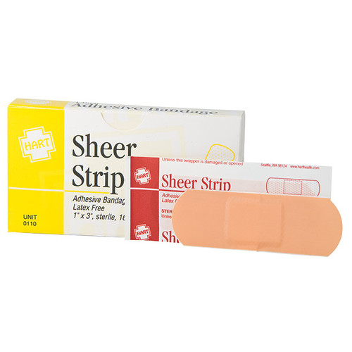 HART Health Sheer Adhesive Bandage Strip, 1" x 3", 16/Box