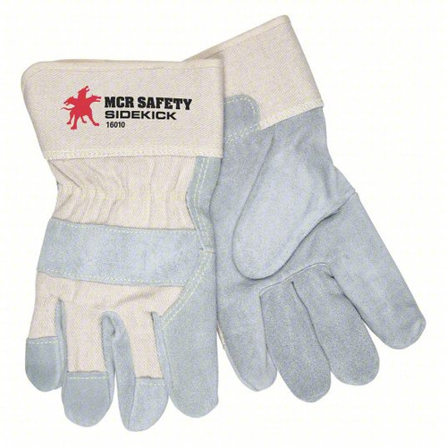 MCR Safety SideKick Single Leather Palm Gloves, Medium, Natural/Gray, 12/Pair