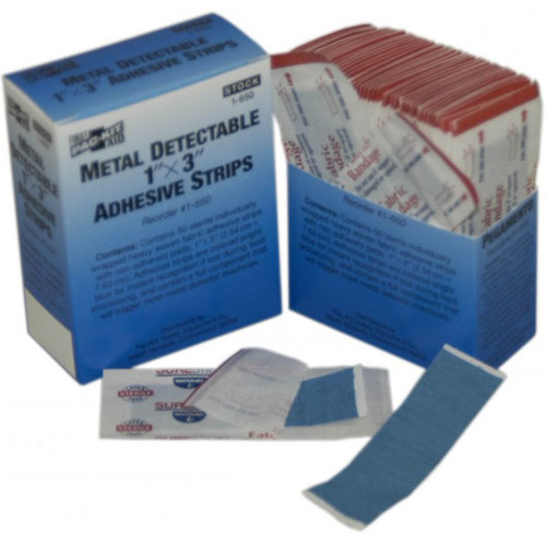 Metal Detectable Light Woven Fabric Bandages, 1" x 3", 50/Box