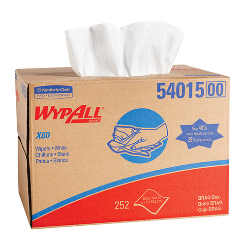 WypAll X60 Wipers, Brag Box, White, 252/Box