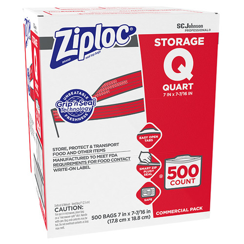 SC Johnson Professional Ziploc Brand Storage Bags, Quart Size, 7" x 7 7/16", 500/Pkg