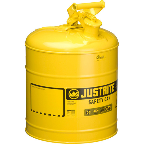 Justrite Type I Safety Can, 5 gal, Yellow, 1/Each