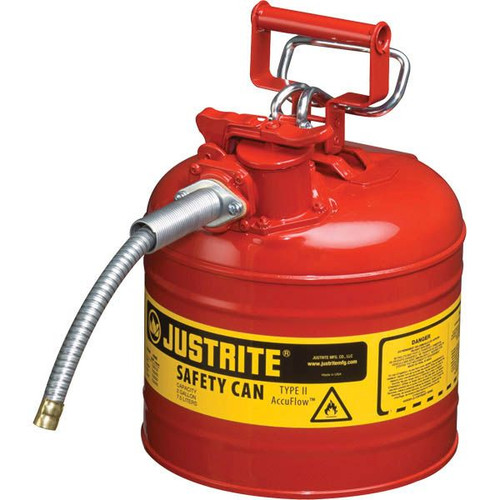 Justrite Type II Safety Can, 2 gal, 5/8" Hose, Red, 1/Each