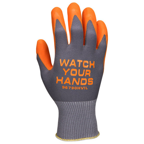 MCR Safety Hi-Viz Orange Nitrile Foam Gloves w/ Nylon Shell, Large, Gray/Hi-Vis Orange, 12/Pair