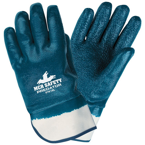MCR Safety Predator Nitrile Gloves, Fully Coated, Rough Finish, CE EN388 4224, ANSI Cut A3, X-Large, Blue, 12/Pair